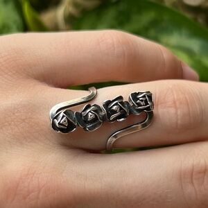 Vintage French Sterling Silver Rose Bypass Ring Size 6.5-7